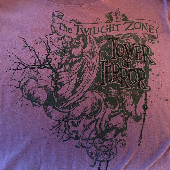 Disney Tower of Terror Twilight Zone T Shirt SZ XL Jr Purple & Black Glitter NWT - Picture 9 of 12